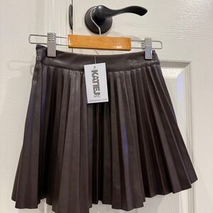 Katie J NYC Chocolate Brown Charlie Pleated Skirt NWT